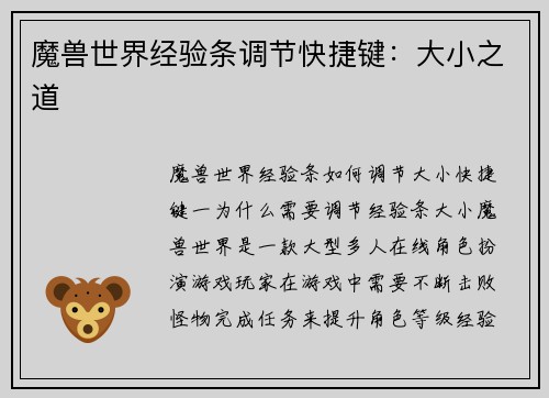 魔兽世界经验条调节快捷键：大小之道